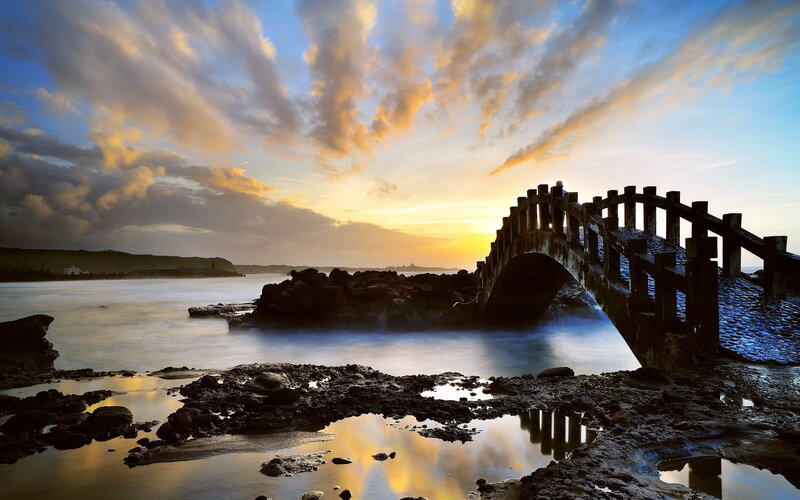 Wooden Bridge at Sunset — Blue