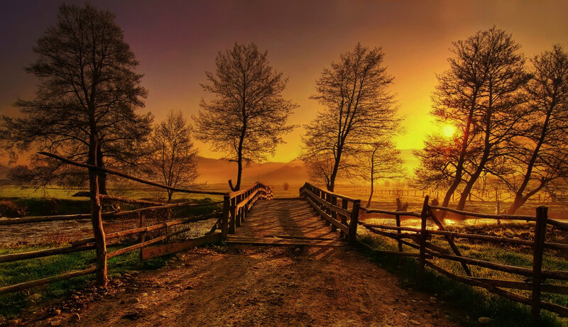Wooden Bridge at Sunset — Orange