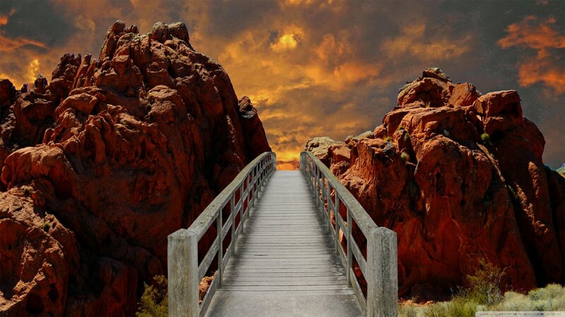 Wooden Bridge Between Rocks