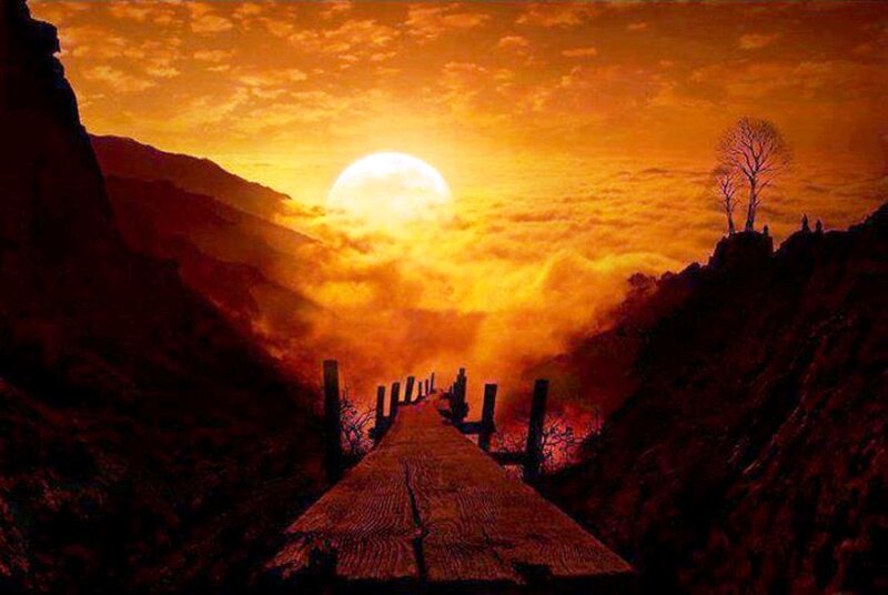 Wooden Bridge in Canyon — Orange