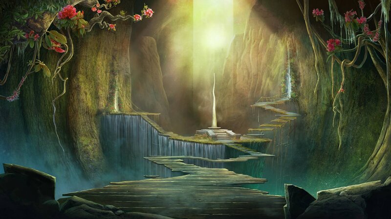 Wooden Bridge in Cave — Green