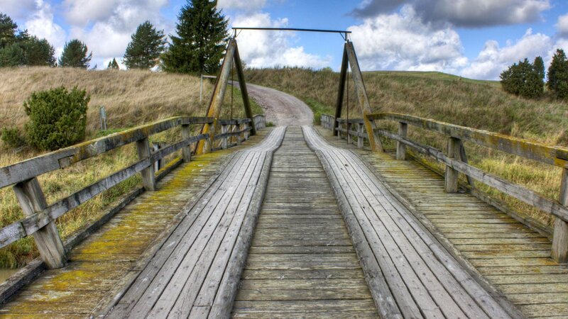 Wooden Bridge in Field — Brown