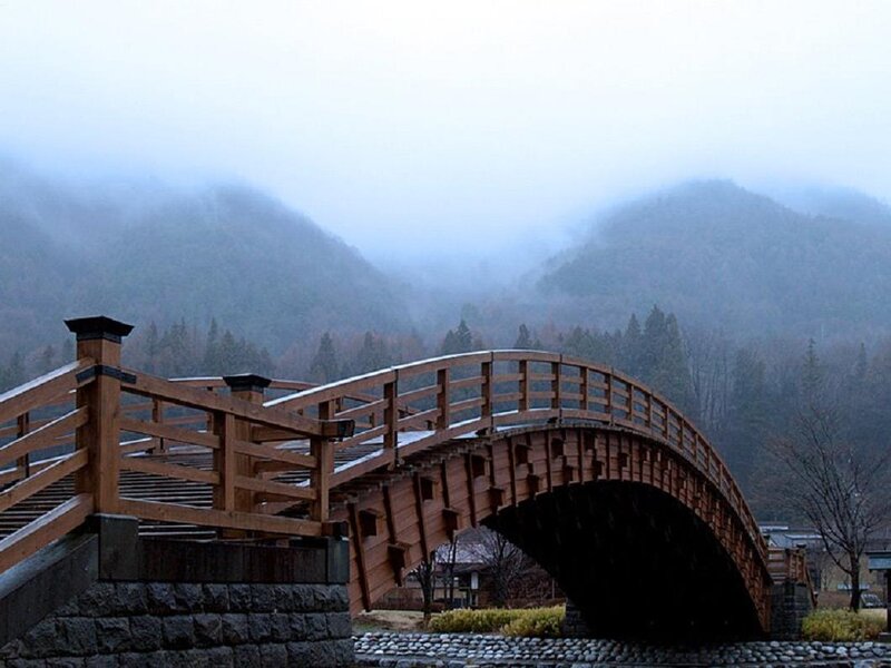 Wooden Bridge in Fog — Brown