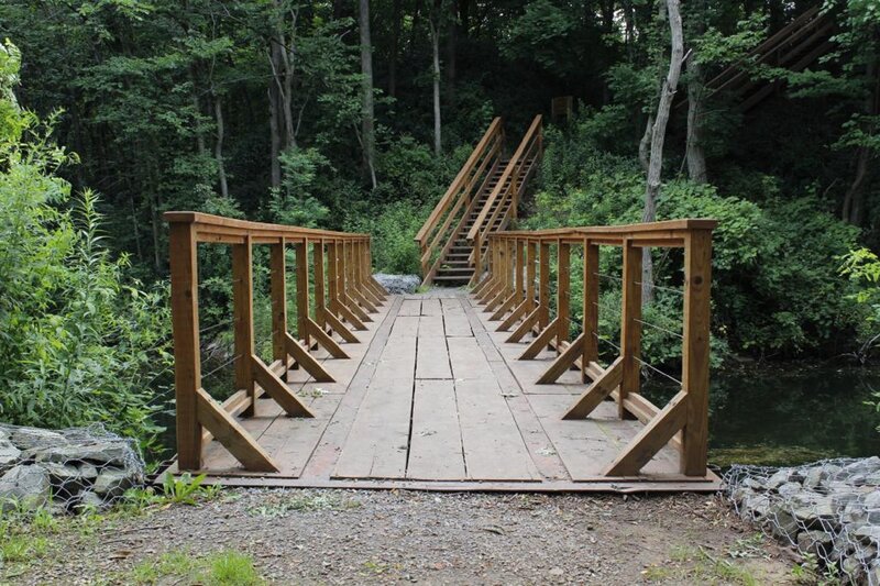 Wooden Bridge in Forest — Brown, Serene, Afternoon