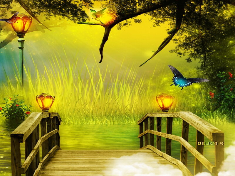 Wooden Bridge in Garden — Yellow