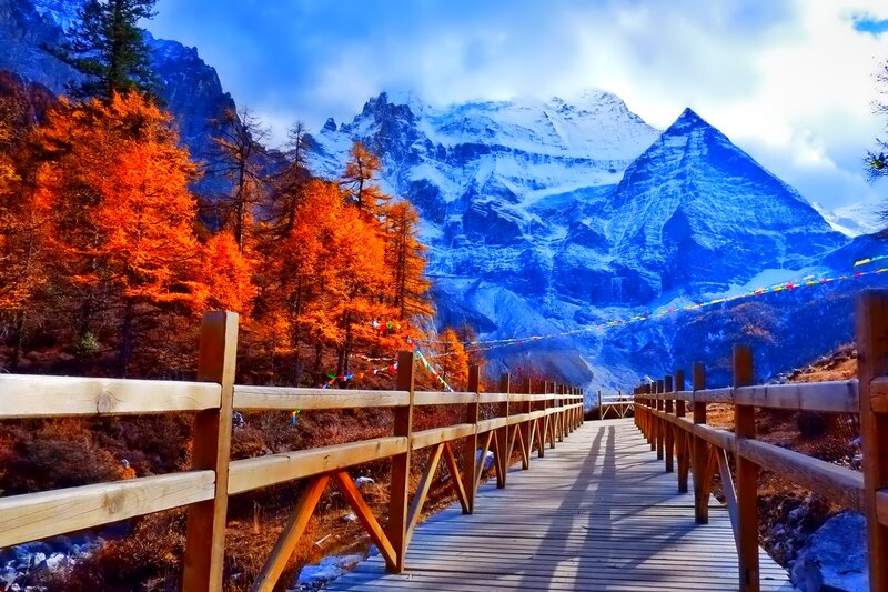 Wooden Bridge in Mountains — Blue