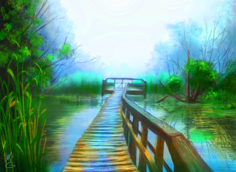 Wooden Bridge in Swamp
