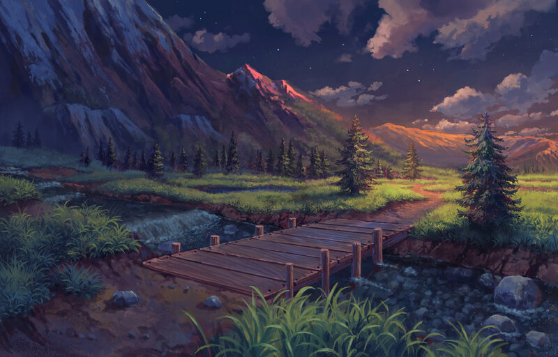 Wooden Bridge in Valley