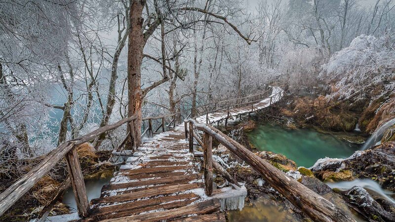 Wooden Bridge in Winter — Brown