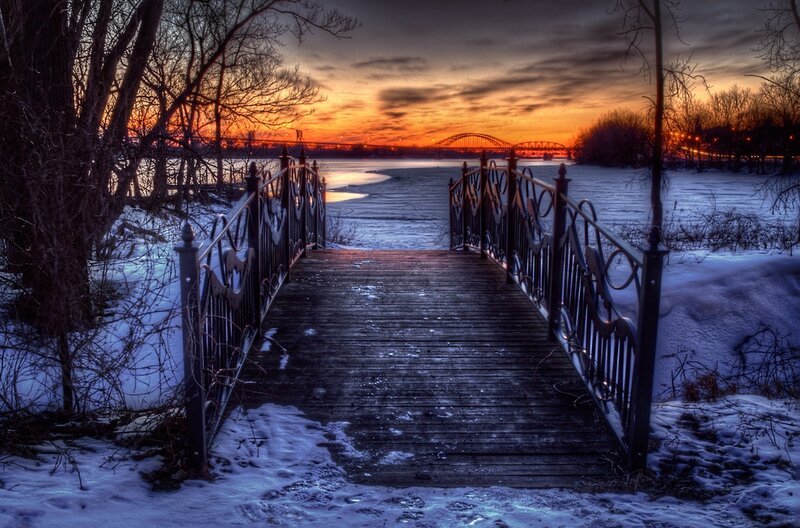 Wooden Bridge in Winter — Orange