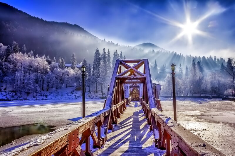 Wooden Bridge in Winter