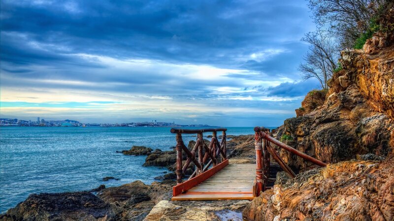 Wooden Bridge on Rocks