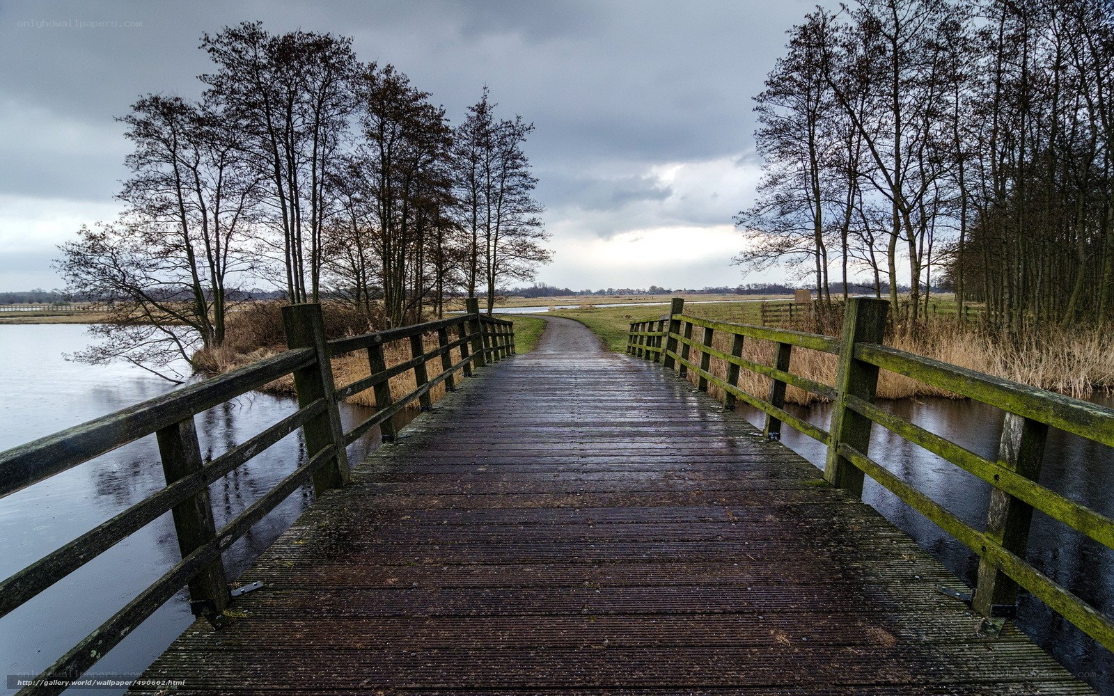 Wooden bridge over a calm river