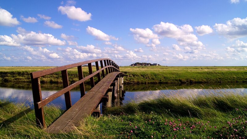 Wooden bridge over a canal