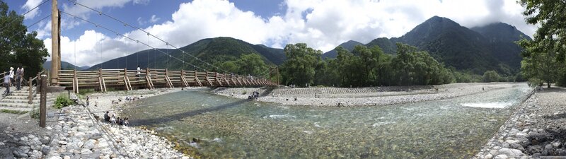Wooden bridge over a clear river