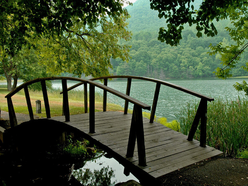 Wooden bridge over a lake