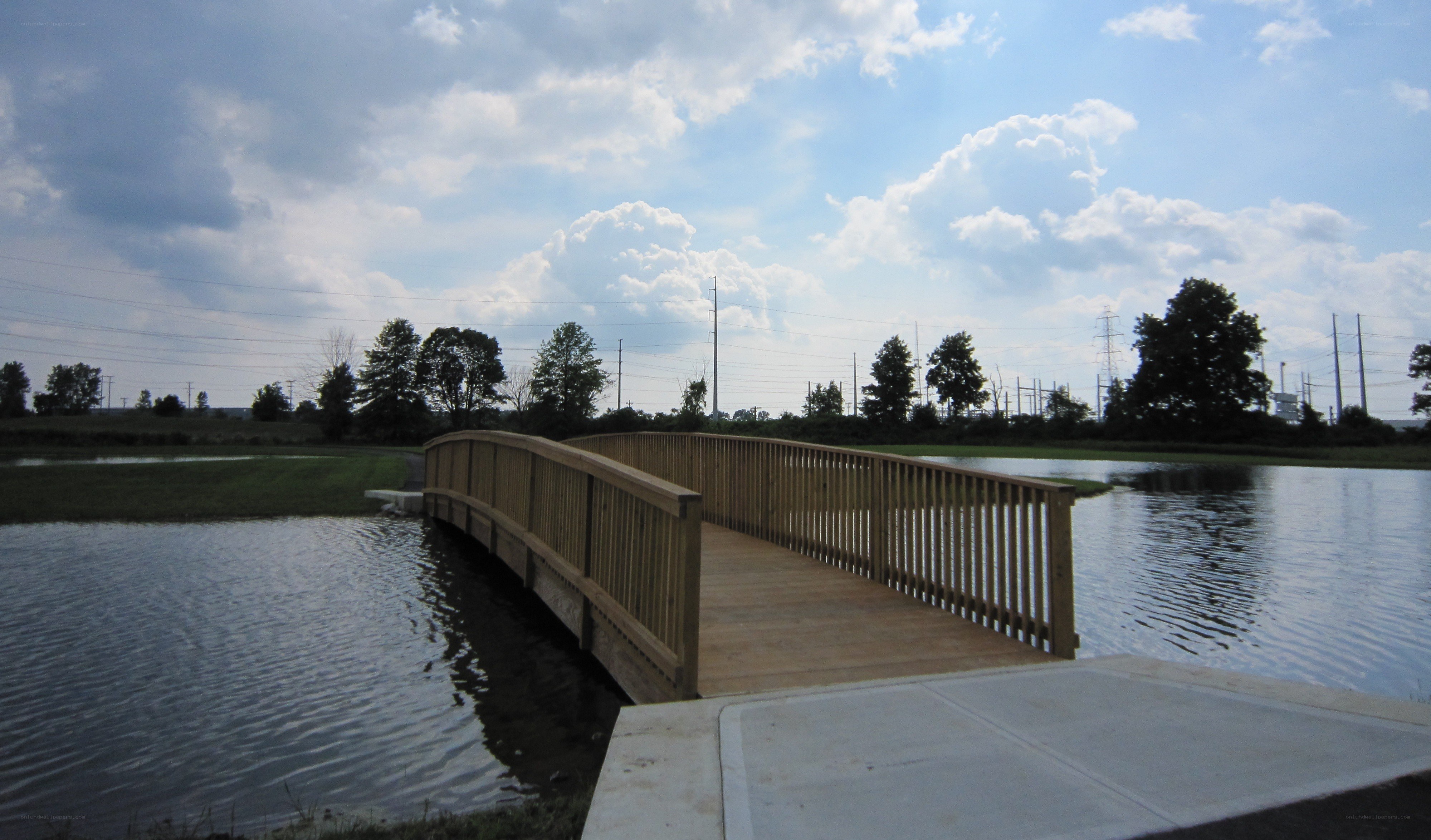 Wooden bridge over a pond