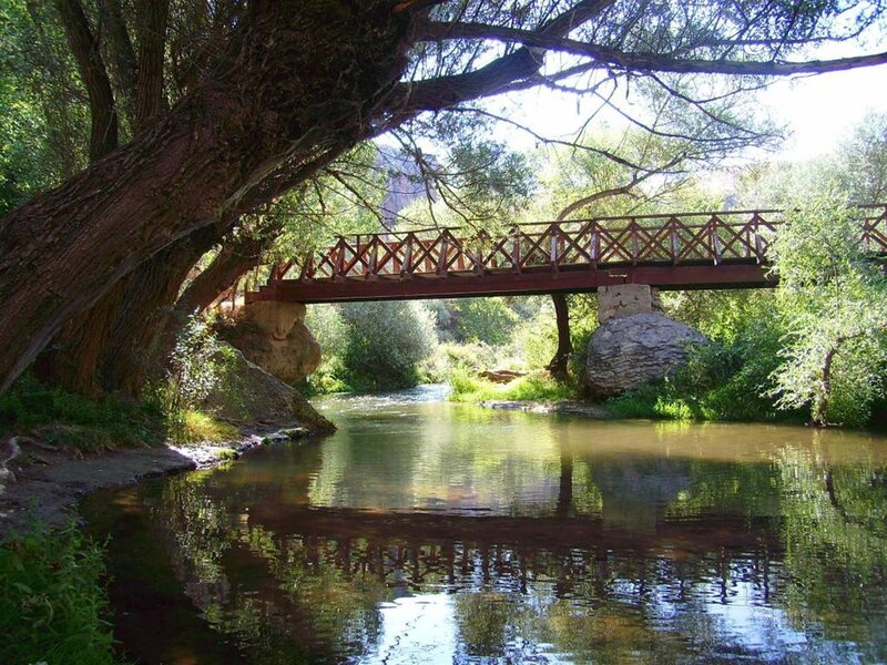 Wooden bridge over a river