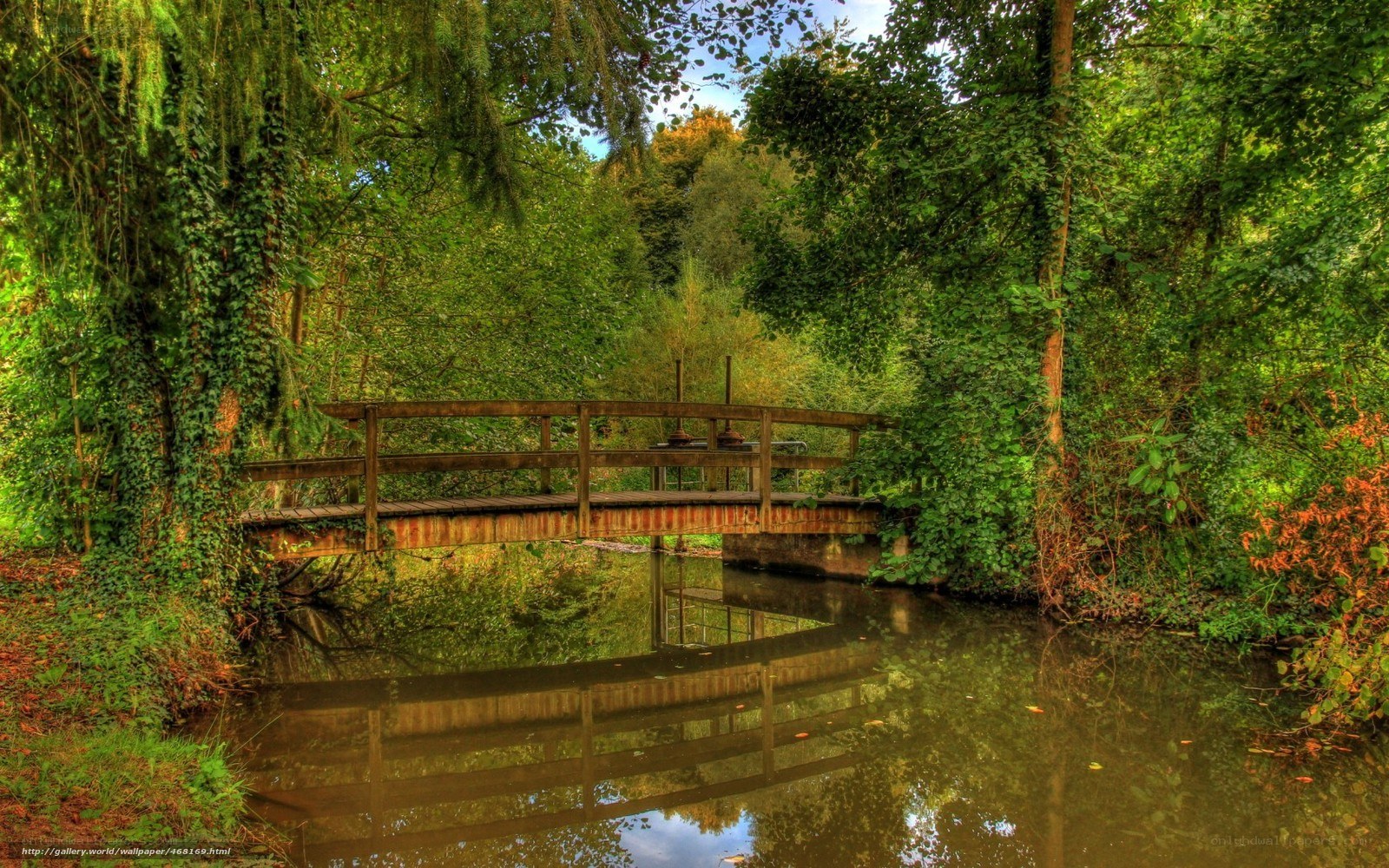 Wooden bridge over a river