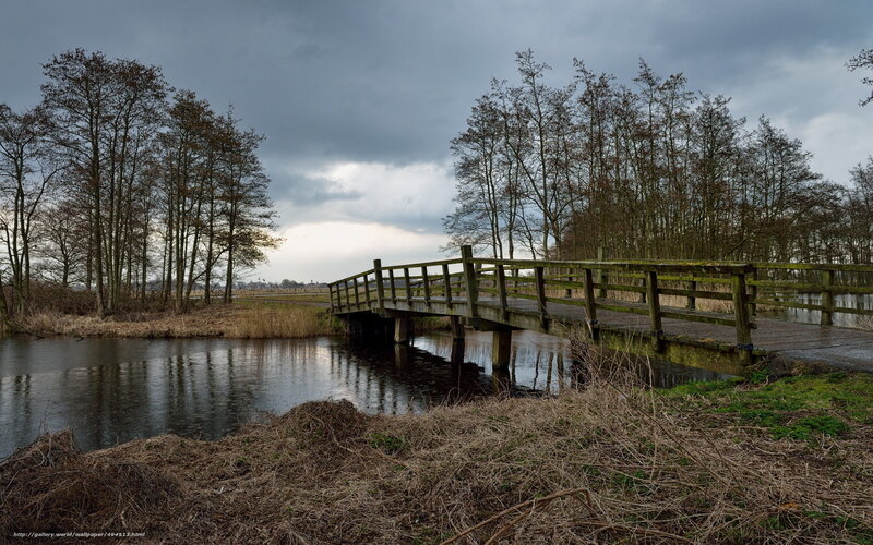 Wooden Bridge over Canal — Gray