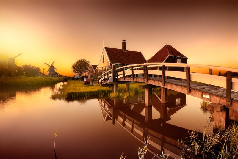 Wooden Bridge over Canal — Orange