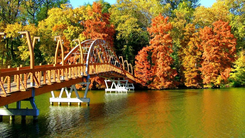 Wooden Bridge over Lake — Orange, Serene
