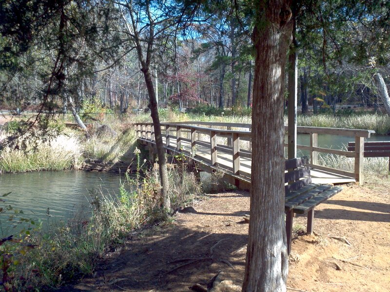 Wooden Bridge over Pond — Brown, Serene, Afternoon, Photograph