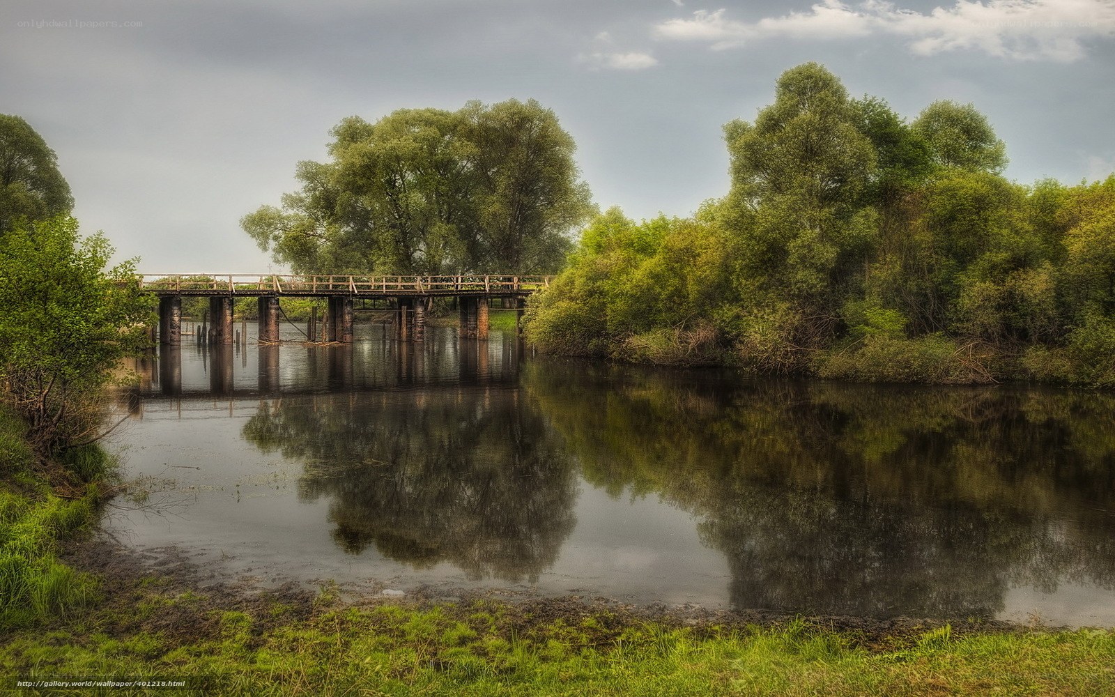 Wooden bridge over river