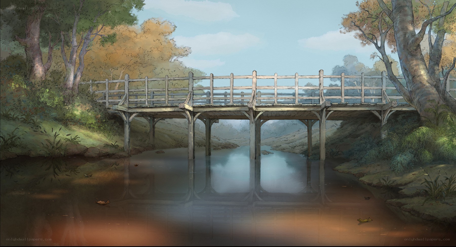 Wooden bridge over river