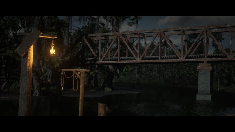 Wooden Bridge over River — Brown, Dark, Quiet