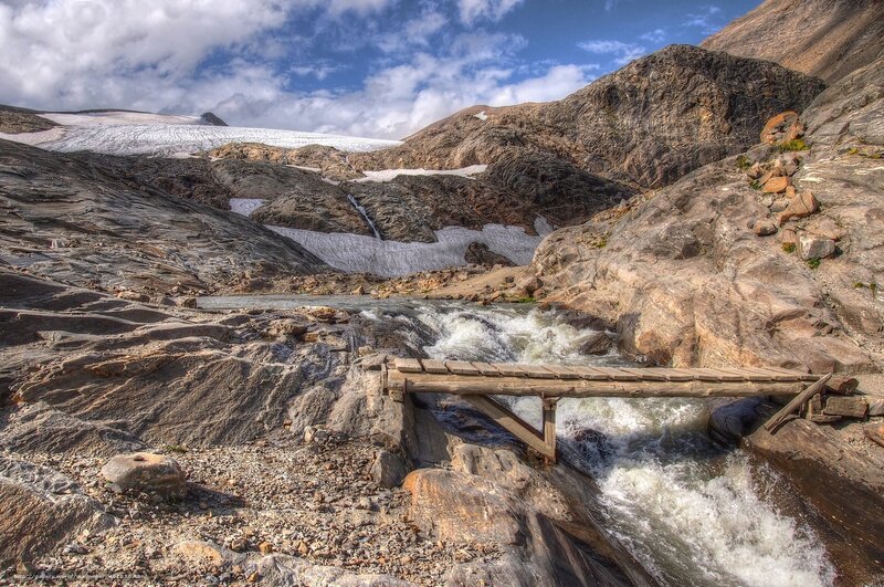 Wooden Bridge over River — Brown, Dramatic, Afternoon, Photograph
