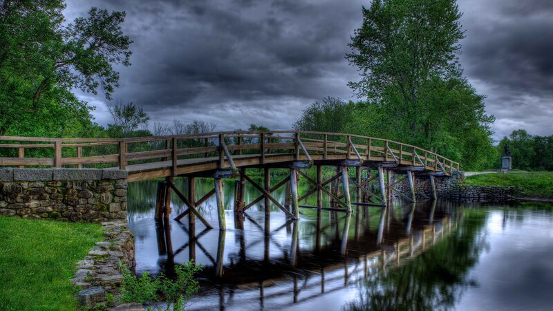 Wooden Bridge over River — Green, Dramatic, Afternoon