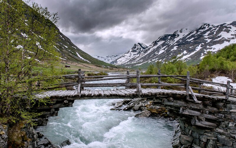 Wooden Bridge over River — Green, Dramatic, Spring