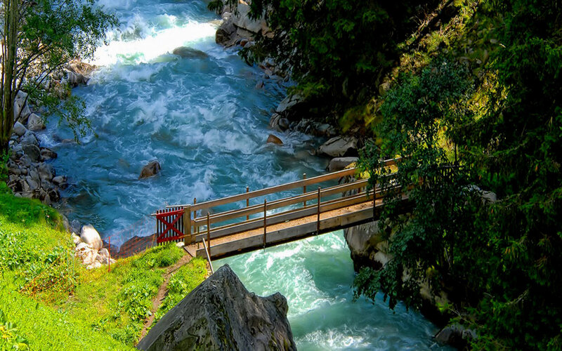 Wooden Bridge over River — Green, Natural