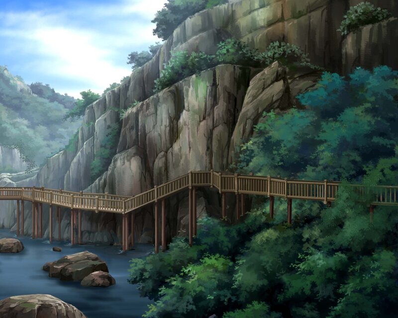 Wooden bridge over river in canyon
