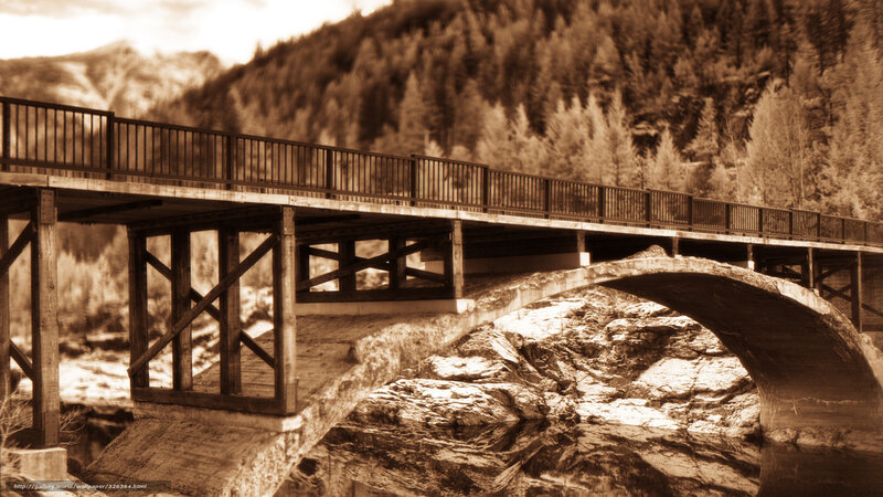 Wooden Bridge over River — Sepia