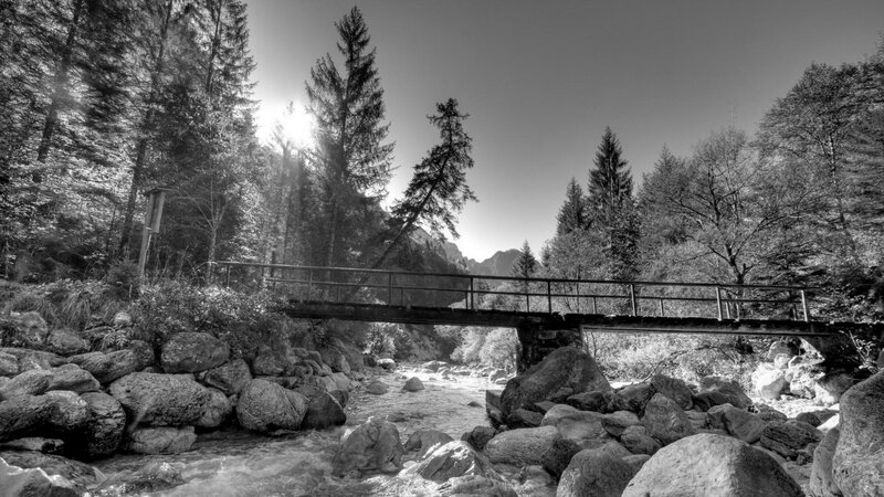 Wooden Bridge over Stream — Black