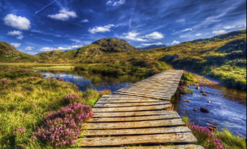 Wooden Bridge over Stream — Blue