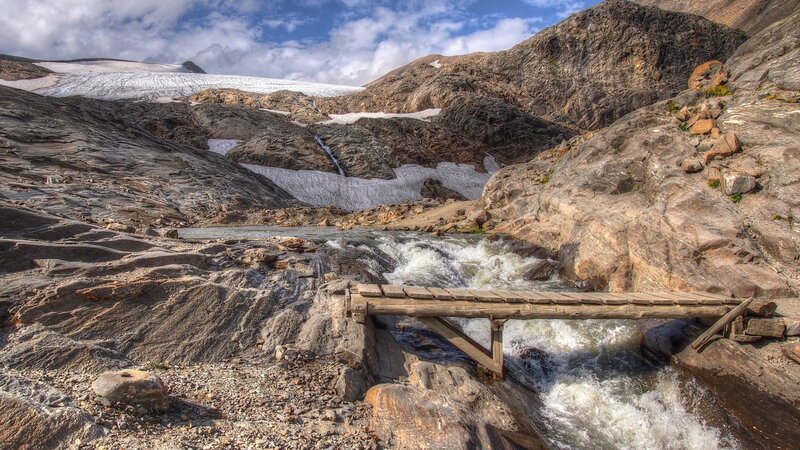 Wooden Bridge over Stream — Brown, Dramatic