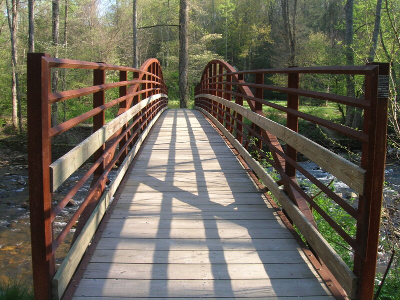 Wooden Bridge over Stream — Brown, Serene, Spring