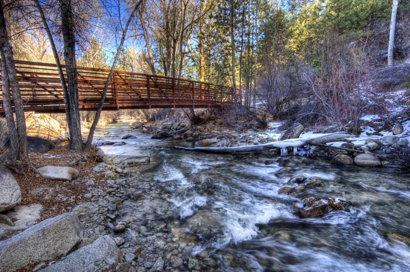 Wooden Bridge over Stream — Brown, Serene, Winter