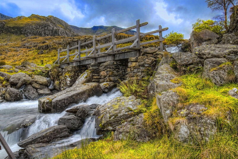 Wooden Bridge over Stream — Green, Dramatic