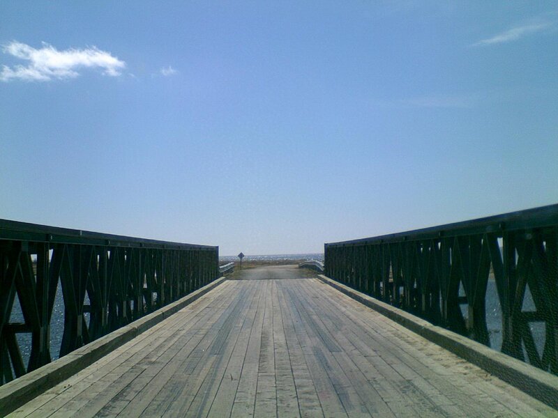 Wooden Bridge over Water — Blue, Serene