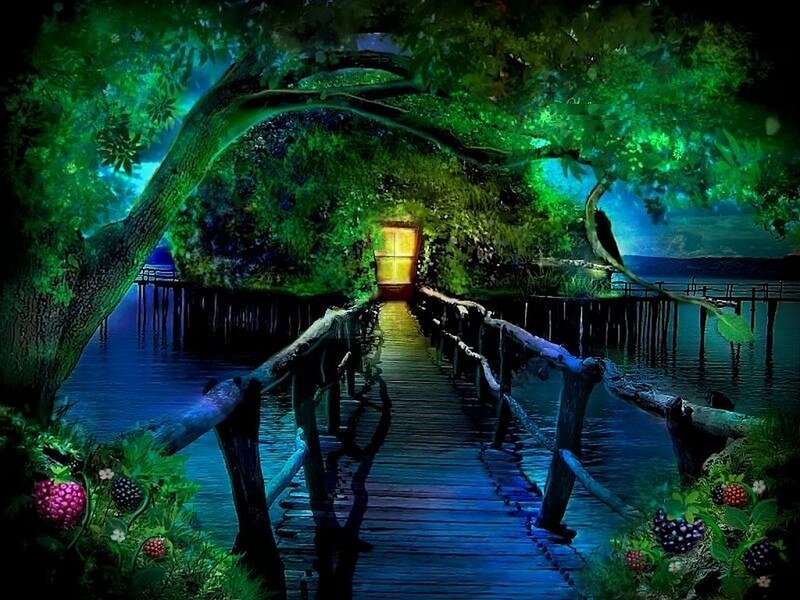 Wooden Bridge to Glowing Door
