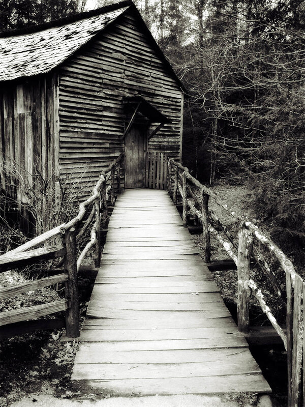 Wooden bridge to old cabin
