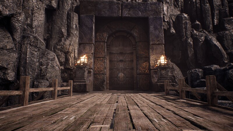 Wooden Bridge to Stone Door