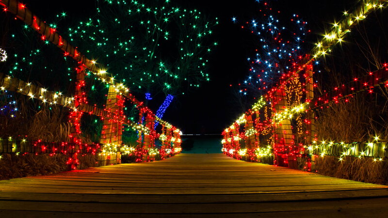 Wooden Bridge with Lights — Red