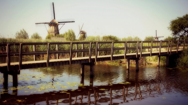 Wooden Bridge with Windmills
