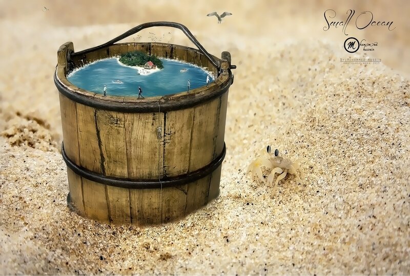 Wooden Bucket with Ocean