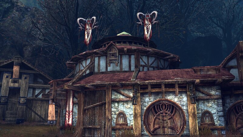 Wooden Building with Ram Skulls